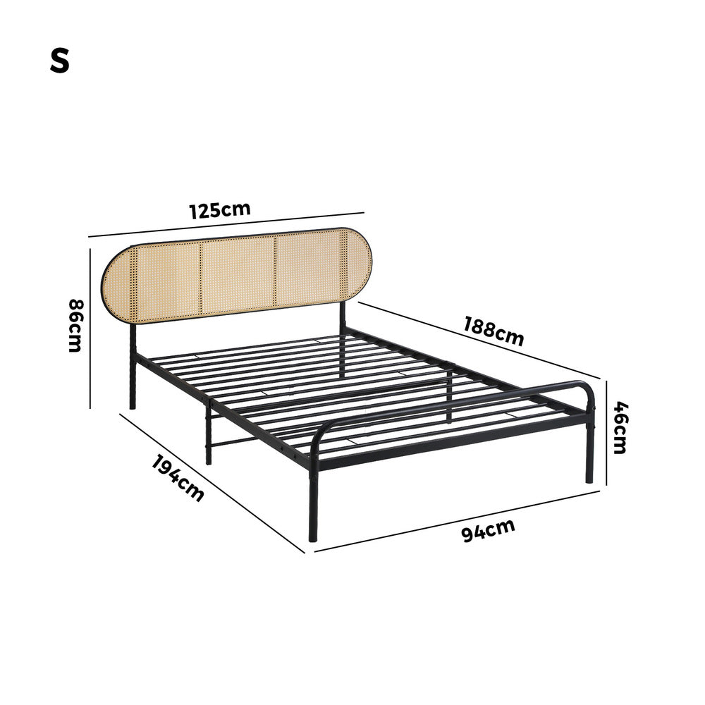 Oikiture Bed Frame Single Metal Base Rattan Headboard