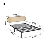 Oikiture Bed Frame Single Metal Base Rattan Headboard - Front View