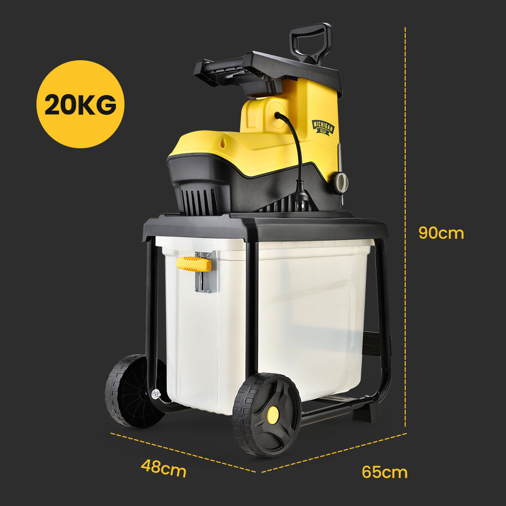 MICHIGAN 2400W Electric Crushing Impact Shredder, Quiet High Torque Garden Mulcher Chipper, Shreds Palm Fronds