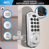 MEC Digital Motorised Smart Lock 20 User Codes Auto-Lock Backlit Keypad Chrome - Front View
