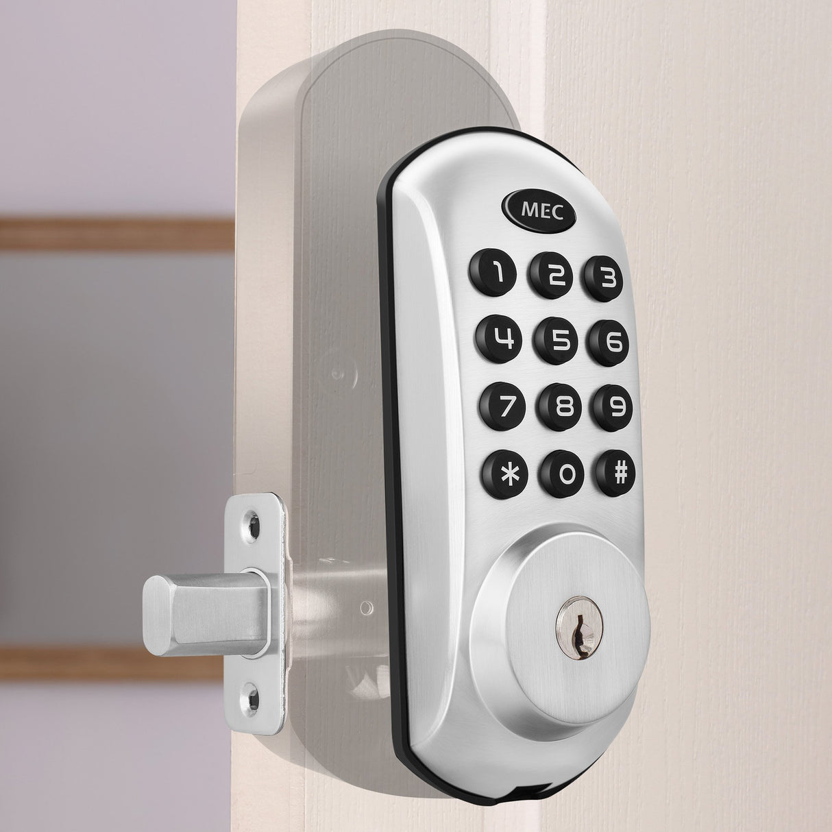 MEC Digital Motorised Smart Lock 20 User Codes Auto-Lock Backlit Keypad Chrome