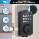 MEC Digital Motorised Smart Lock 50 User Codes Auto-Lock Backlit Keypad Matte Black