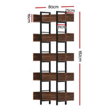 Artiss Bookshelf 5-Tier Bookcase Display Shelves Metal Storage Stand Rack Walnut - Top-Down View