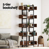 Artiss Bookshelf 5-Tier Bookcase Display Shelves Metal Storage Stand Rack Walnut - Close-Up Angle