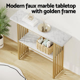 Artiss Console Table Marble Effect White&Gold - 45-Degree Angle