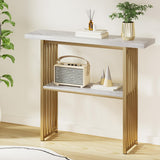 Artiss Console Table Marble Effect White&Gold - Low Angle