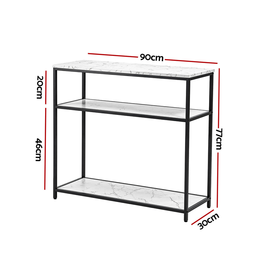 Artiss Console Table Marble Effect 3-Tier Sofa Entryway Side Table 90CM White