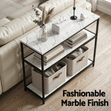 Artiss Console Table Marble Effect 3-Tier Sofa Entryway Side Table 90CM White - 45-Degree Angle