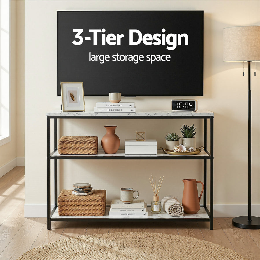 Artiss Console Table Marble Effect 3-Tier Sofa Entryway Side Table 90CM White