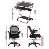 Artiss Computer Desk Mesh Office Chair Set Desks with Keyboard Shelf Try Black - Front View