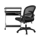 Artiss Computer Desk Mesh Office Chair Set Desks with Keyboard Shelf Try Black - Side View