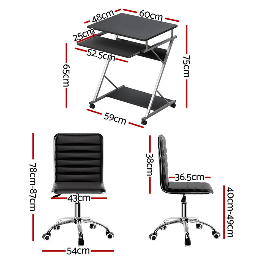 Artiss Computer Desk Office Chair Set Desks with Keyboard Shelf Try Black, image 2
