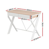 Artiss Computer Desk Drawer Oak 100CM - Front View