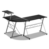 Artiss Computer Desk L-Shape Keyboard Tray Shelf Black - Close-Up Angle
