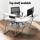 Artiss Computer Desk L-Shape Keyboard Tray Shelf White - 45-Degree Angle