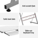 Artiss Computer Desk L-Shape Keyboard Tray Shelf White - Rear View