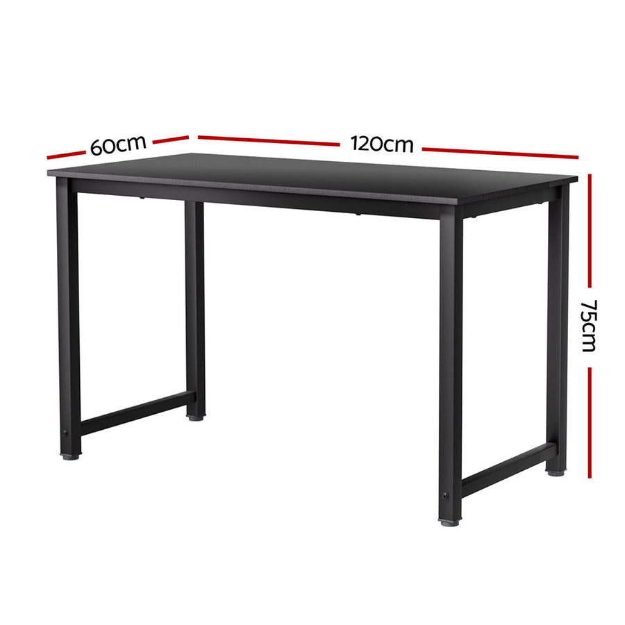 Artiss black computer desk with metal frame, 120cm, wide particle board desktop