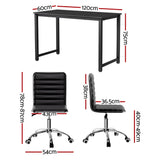 Artiss Computer Desk 120cm Executive Office Chairs Set PU Leather Low Back Black - Front View