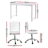 Artiss Computer Desk 120cm Executive Office Chairs Set PU Leather Low Back White - Front View