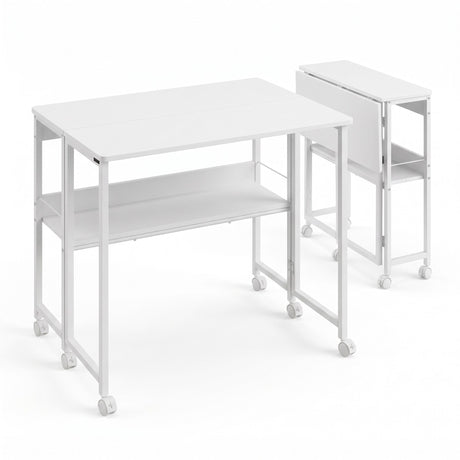 Artiss Foldable Computer Desk Mobile Study Table Workstation White 80cm, Foldable