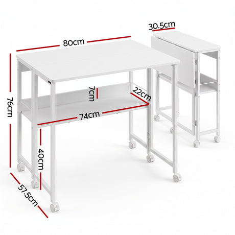 Artiss Foldable Computer Desk Mobile Study Table Workstation White 80cm, image 3