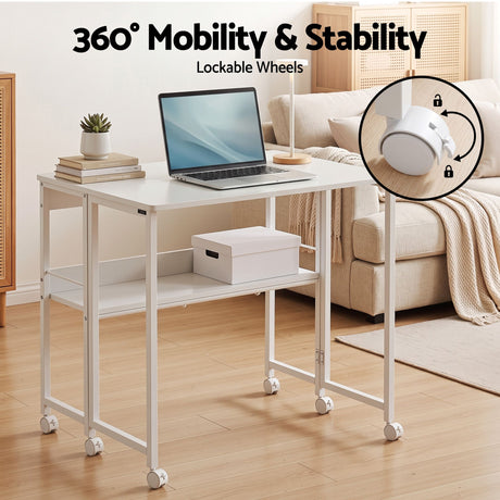 Artiss Foldable Computer Desk Mobile Study Table Workstation White 80cm, image 5