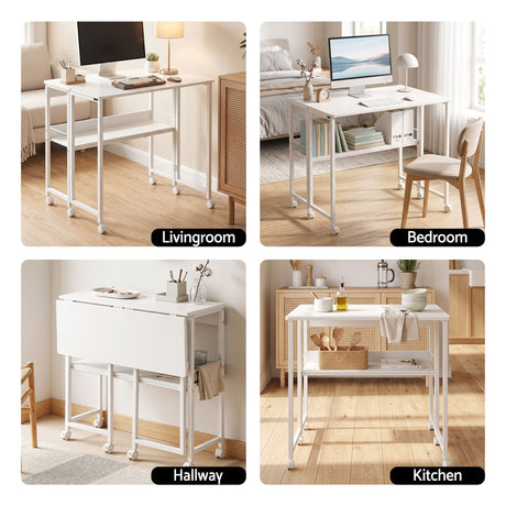 Artiss Foldable Computer Desk Mobile Study Table Workstation White 80cm, image 8