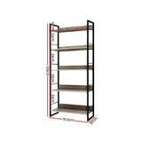 Artiss Bookshelf 5 Tiers - NOE Black and Oak - Top-Down View