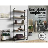 Artiss Bookshelf 5 Tiers - NOE Black and Oak - Close-Up Angle