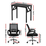 Artiss Computer Desk Mesh Office Chair Set Foldable Home Study Table Black - Front View
