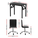 Artiss Computer Desk Office Chair PU Leather Set Foldable Home Study Table Black, Foldable