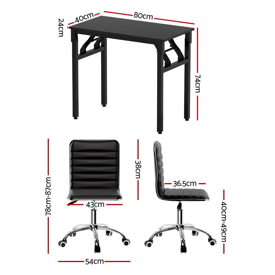 Artiss Computer Desk Office Chair PU Leather Set Foldable Home Study Table Black, Foldable