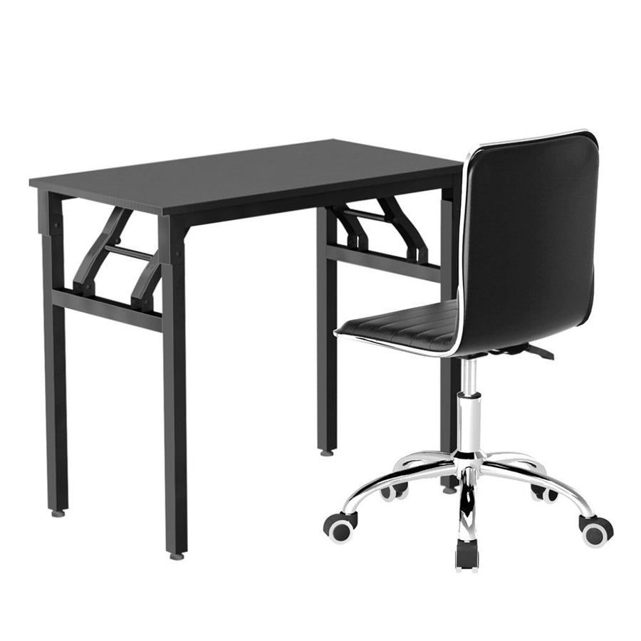 Artiss Computer Desk Office Chair PU Leather Set Foldable Home Study Table Black, image 3