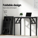 Artiss Computer Desk Office Chair PU Leather Set Foldable Home Study Table Black - Top-Down View