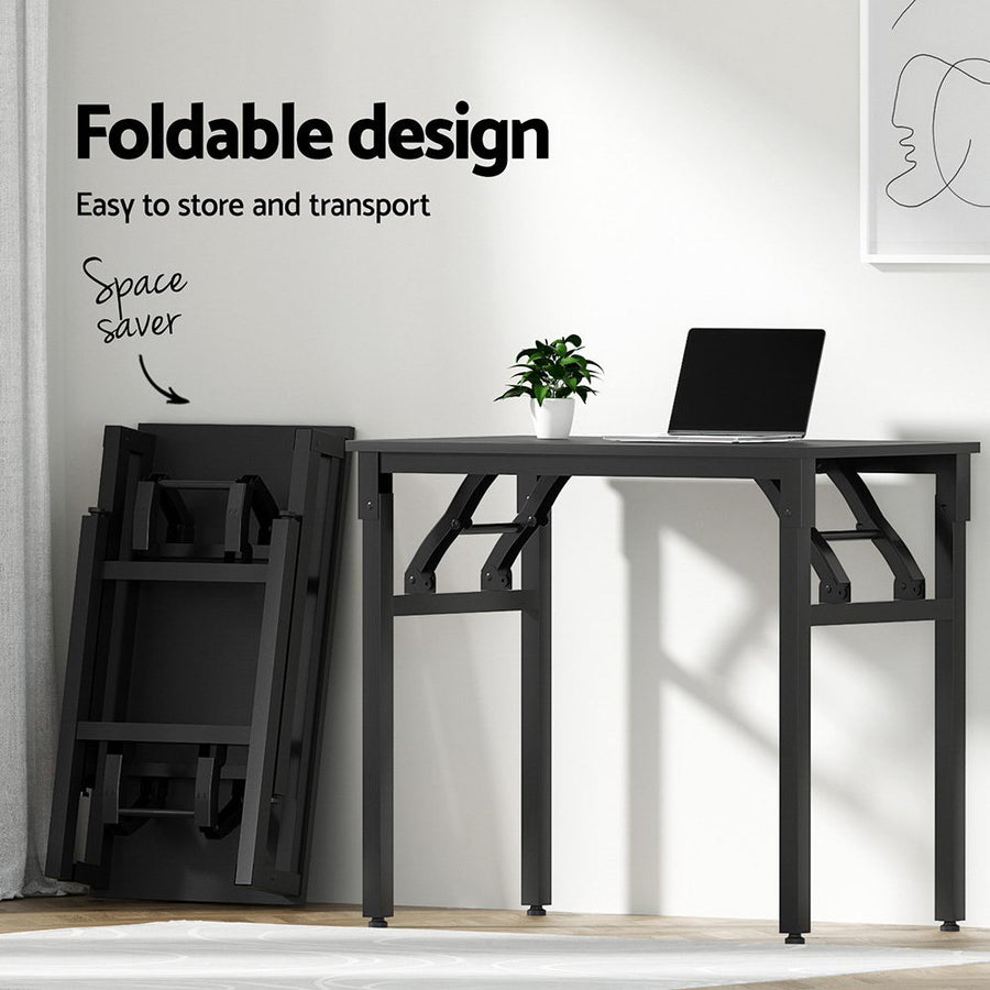 Artiss Computer Desk Office Chair PU Leather Set Foldable Home Study Table Black, image 4