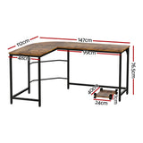 Artiss Computer Desk L-Shape CPU Stand Brown 147CM - Front View