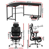 Artiss Computer Desk L-Shape Study Desks Ergonomic Office Chair Mesh Chairs - Front View
