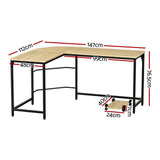 Artiss Computer Desk L-Shape CPU Stand Oak 147CM - Front View