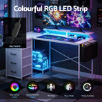 Artiss 140cm L Shaped Gaming Desk Computer Desk with LED Lights & Power Outlets