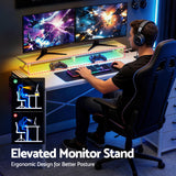 Artiss 140cm L Shaped Gaming Desk Computer Desk with LED Lights & Power Outlets - Low Angle