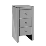 Artiss Bedside Table 3 Drawers Mirrored Glass - QUENN Grey - Front View