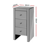 Artiss Bedside Table 3 Drawers Mirrored Glass - QUENN Grey - Side View