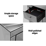 Artiss Bedside Table 3 Drawers Mirrored Glass - QUENN Grey - Rear View