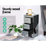 Artiss Bedside Table 3 Drawers Mirrored Glass - QUENN Grey - Low Angle