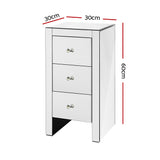 Artiss Bedside Table 3 Drawers Mirrored - QUENN Silver - Front View