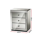 Artiss Bedside Table 3 Drawers Mirrored - PRESIA Grey - Front View