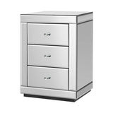 Artiss Bedside Table 3 Drawers Mirrored - PRESIA Silver - Low Angle