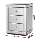 Artiss Bedside Table 3 Drawers Mirrored - PRESIA Silver - Front View