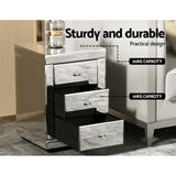 Artiss Bedside Table 3 Drawers Mirrored - PRESIA Silver - 45-Degree Angle