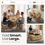 Fittro 3-in-1 Lift Top Coffee Table with 4 Chairs, Dining Table Work Desk Built-in Storage, Hydraulic Swivel, Lockable Castors, Space-Saving for Living Rooms & Flats, Apartments